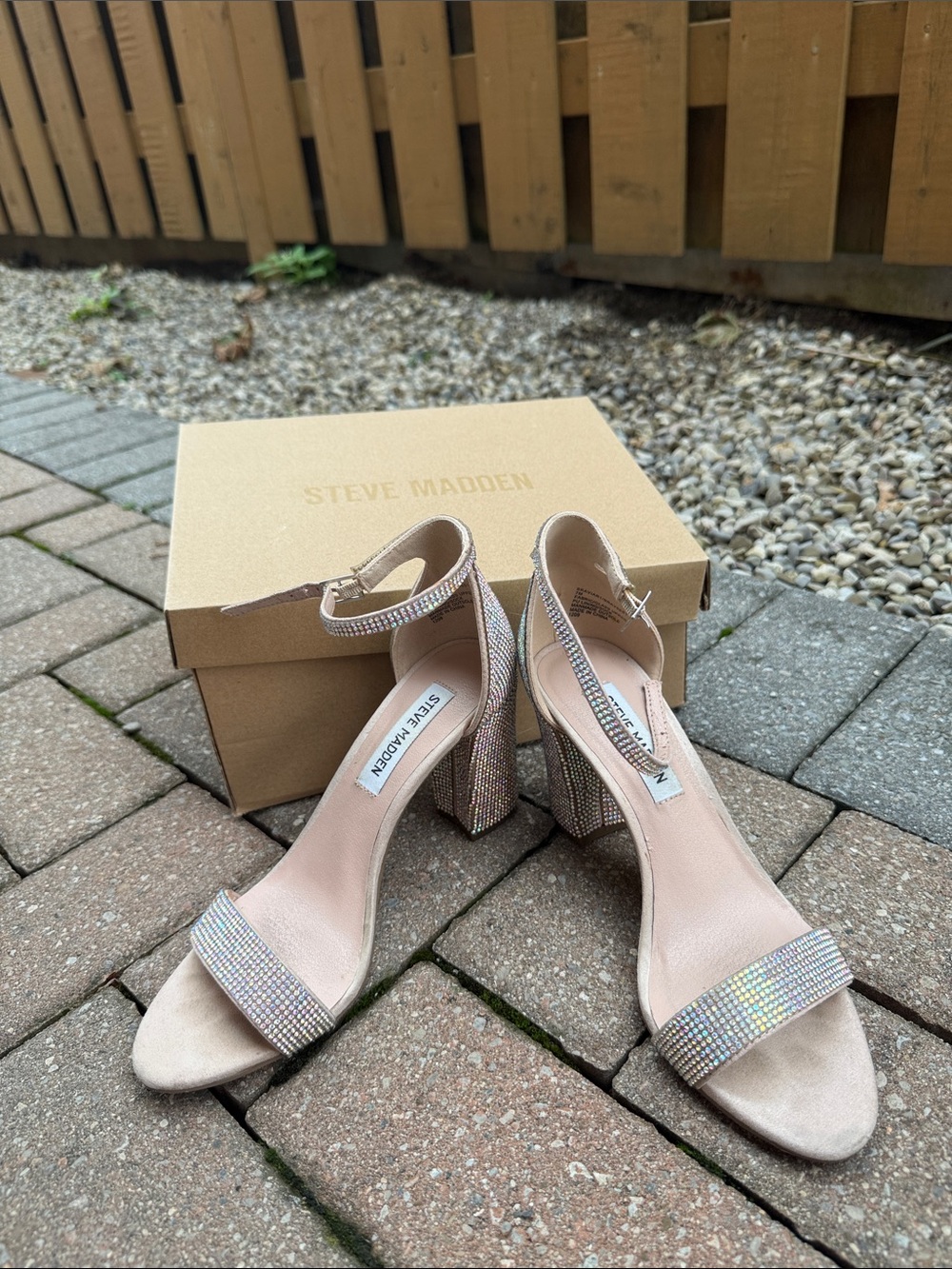 Steve Madden Pink Blush Crystal Block Heel Sandals